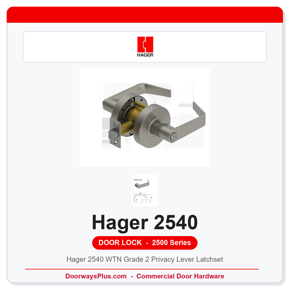 Hager 2540 WTN Grade 2 Privacy Lever Latchset | ANSI F76 UL Listed