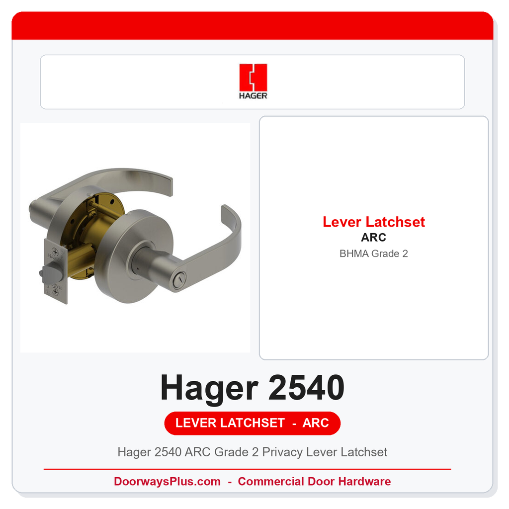 Hager 2540 ARC Grade 2 Privacy Lever Latchset | ANSI F76 | UL Listed