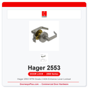 Hager 2553 WTN Grade 2 ADA Entrance Lever Lockset | ANSI F109 | UL Listed