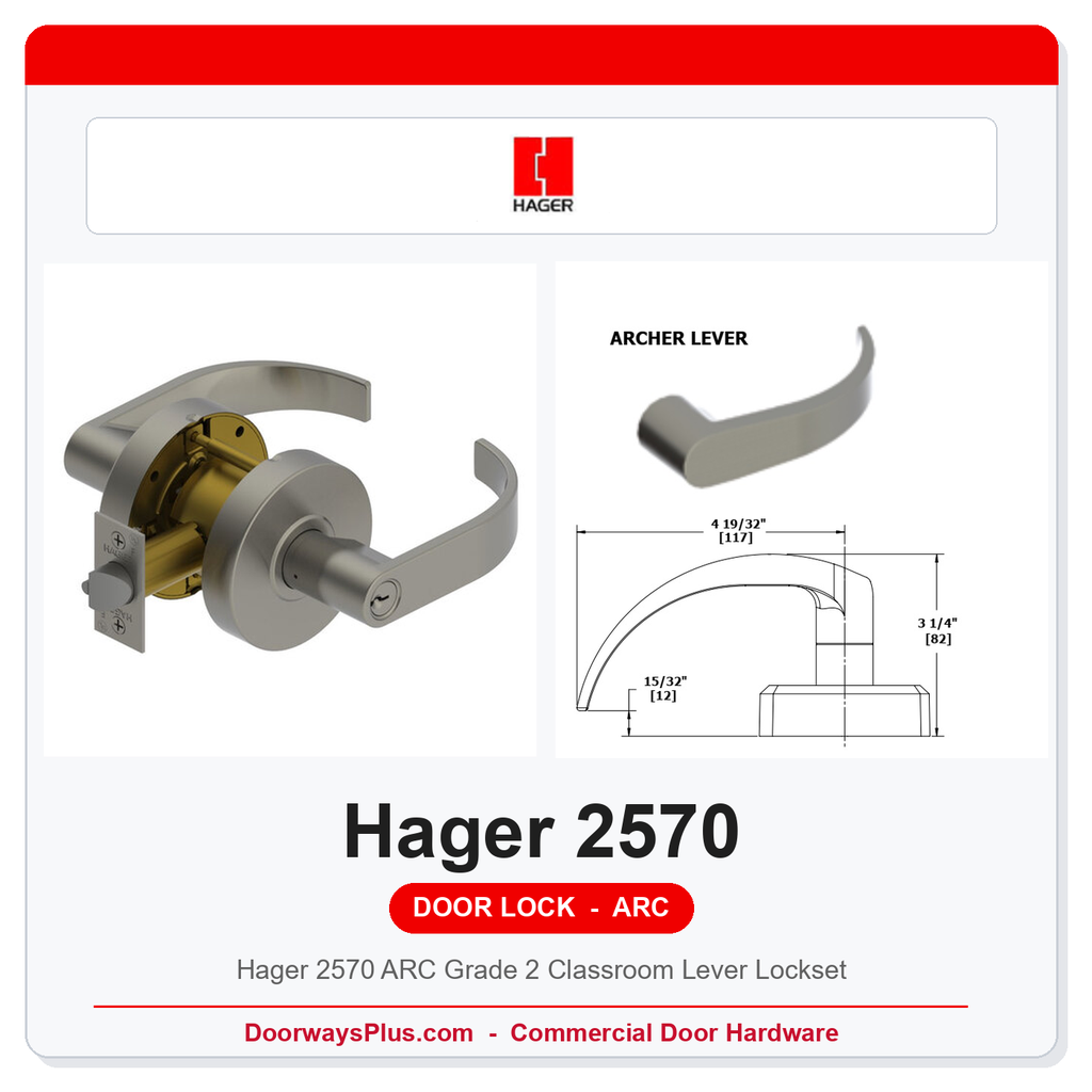 Hager 2570 ARC Grade 2 Classroom Lever Lockset | ANSI F84 | UL Listed