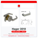 Hager 3510 WTN Grade 2 Passage Lever Latchset | ANSI F75 | UL Fire Rated