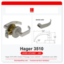 Hager 3510 ARC Grade 2 Passage Lever Latchset – Cylindrical Lock, ANSI F75, UL Fire Rated