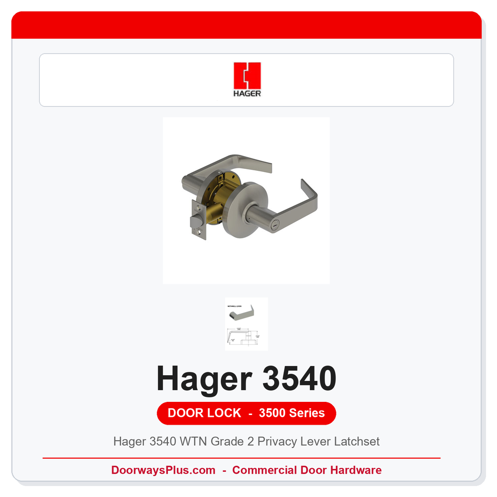 Hager 3540 WTN Grade 2 Privacy Lever Latchset | ANSI F76 ADA UL Listed