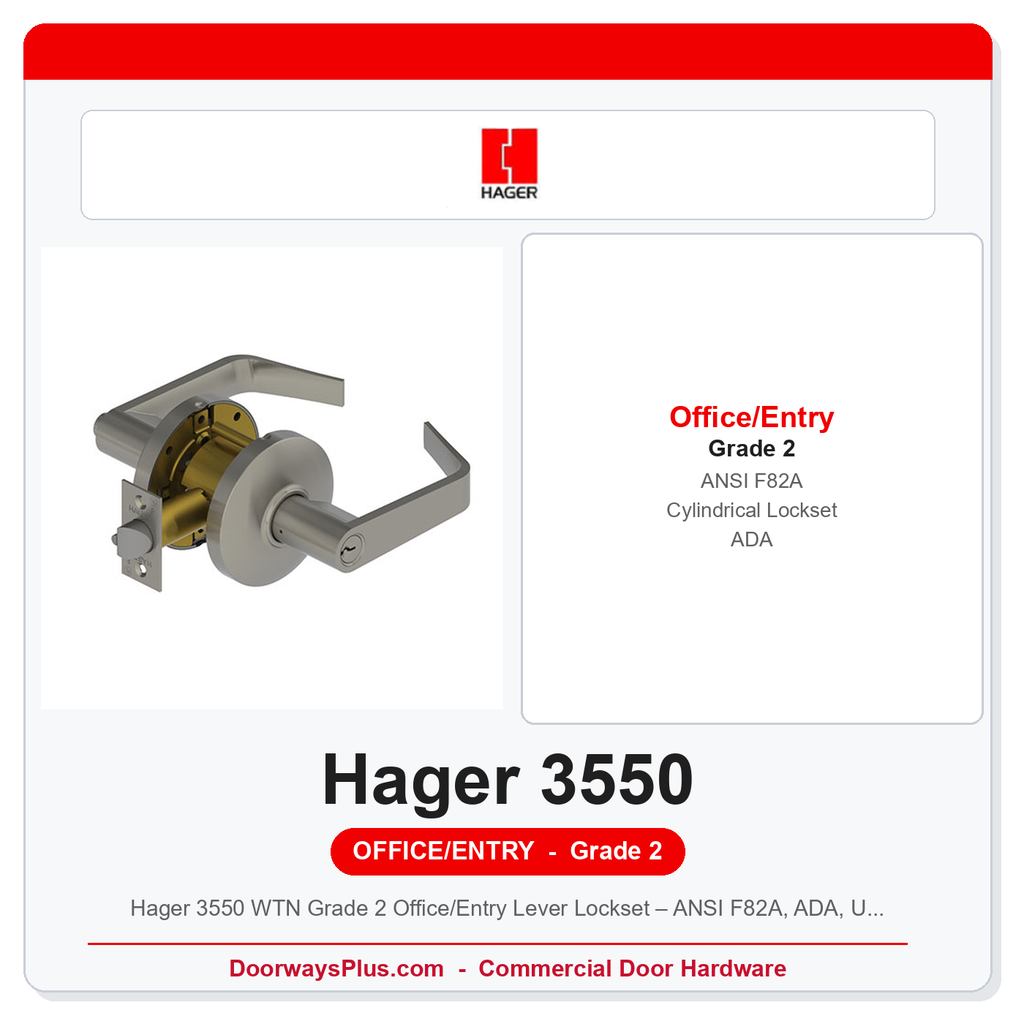 Hager 3550 WTN Grade 2 Office/Entry Lever Lockset – ANSI F82A, ADA, UL Listed