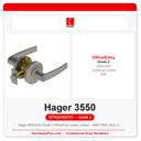 Hager 3550 AUG Grade 2 Office/Entry Lever Lockset – ANSI F82A, ADA, UL Listed