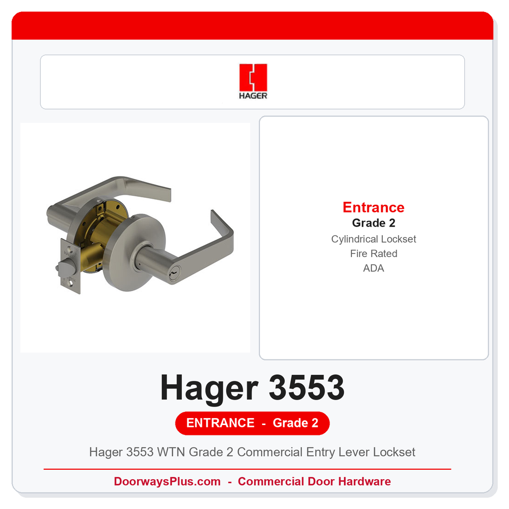 Hager 3553 WTN Grade 2 Commercial Entry Lever Lockset | ADA | UL Fire Rated