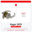 Hager 3570 ARC Grade 2 Classroom Lever Lockset – ANSI F84, UL Fire Rated, ADA
