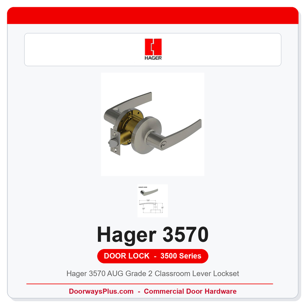 Hager 3570 AUG Grade 2 Classroom Lever Lockset | ANSI F84 | UL Listed