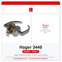 Hager 3440 ARC Grade 1 Privacy Lever Latchset | ANSI F76 | ADA | UL Listed