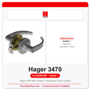 Hager 3470 ARC Grade 1 Classroom Lever Lockset | ANSI F84 | UL Listed