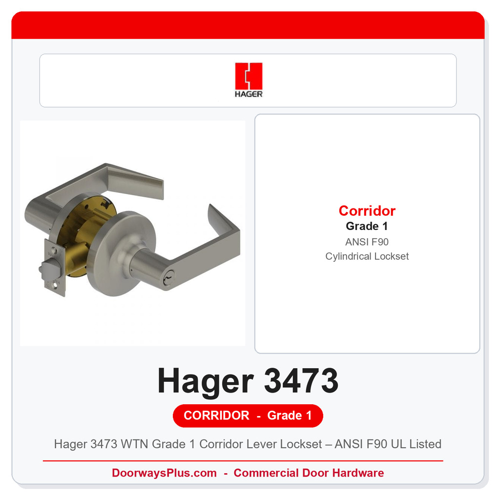 Hager 3473 WTN Grade 1 Corridor Lever Lockset – ANSI F90 UL Listed