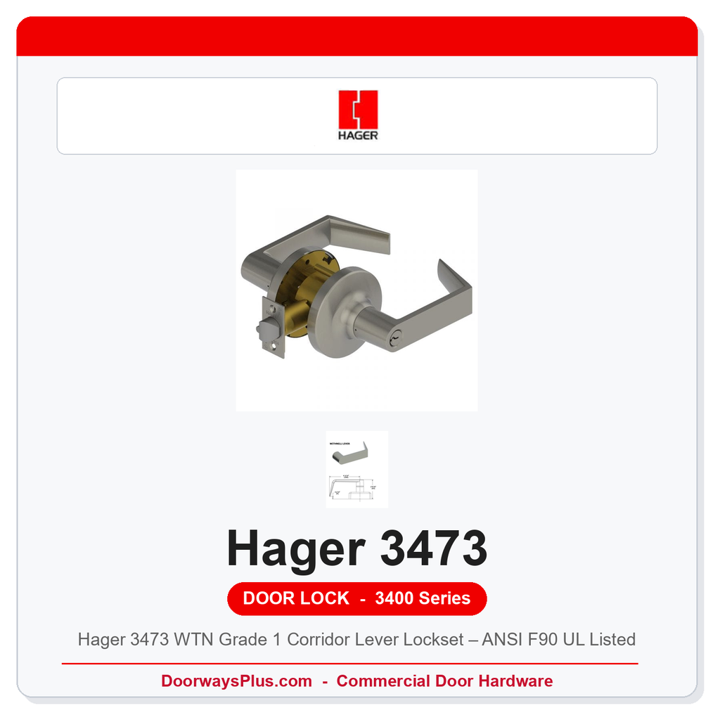 Hager 3473 WTN Grade 1 Corridor Lever Lockset – ANSI F90 UL Listed