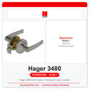 Hager 3480 AUG Grade 1 Storeroom Lever Lockset | ANSI F86 UL Listed