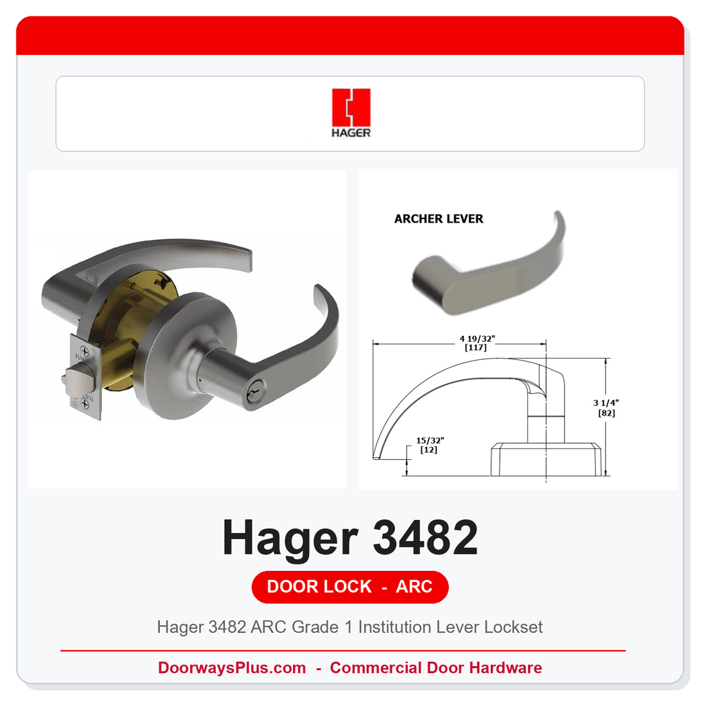 Hager 3482 ARC Grade 1 Institution Lever Lockset | ANSI F87 Asylum Function
