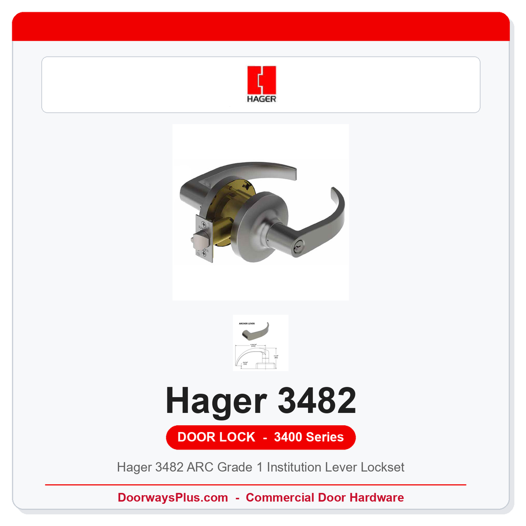 Hager 3482 ARC Grade 1 Institution Lever Lockset | ANSI F87 Asylum Function