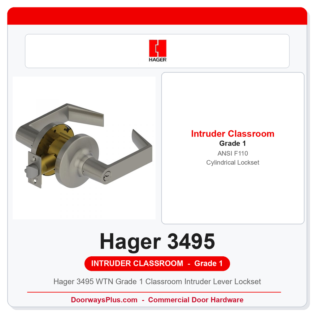 Hager 3495 WTN Grade 1 Classroom Intruder Lever Lockset | ANSI F110
