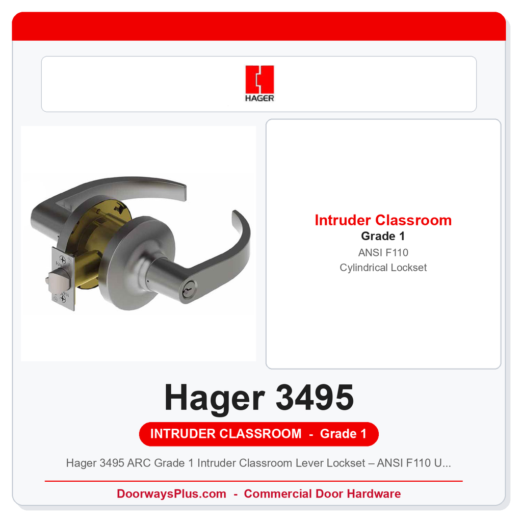Hager 3495 ARC Grade 1 Intruder Classroom Lever Lockset – ANSI F110 UL Listed