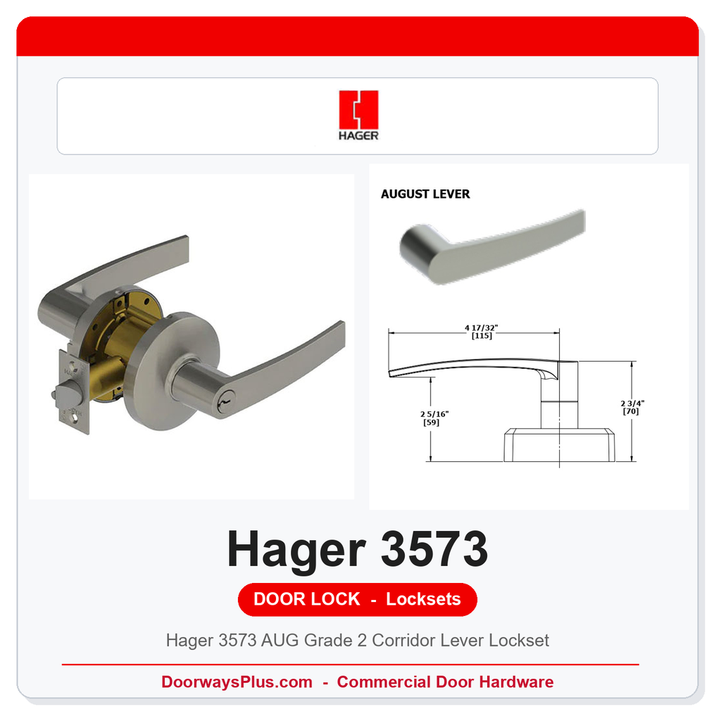 Hager 3573 AUG Grade 2 Corridor Lever Lockset | ANSI F90 | ADA | UL Listed