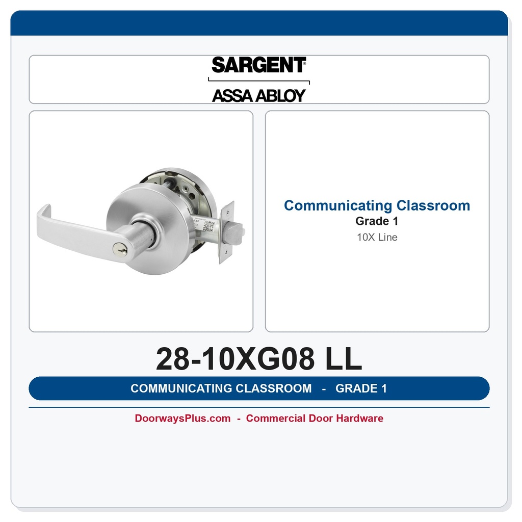 Sargent 28-10XG08 LL Communicating Classroom Lockset | Grade 1 Cylindrical