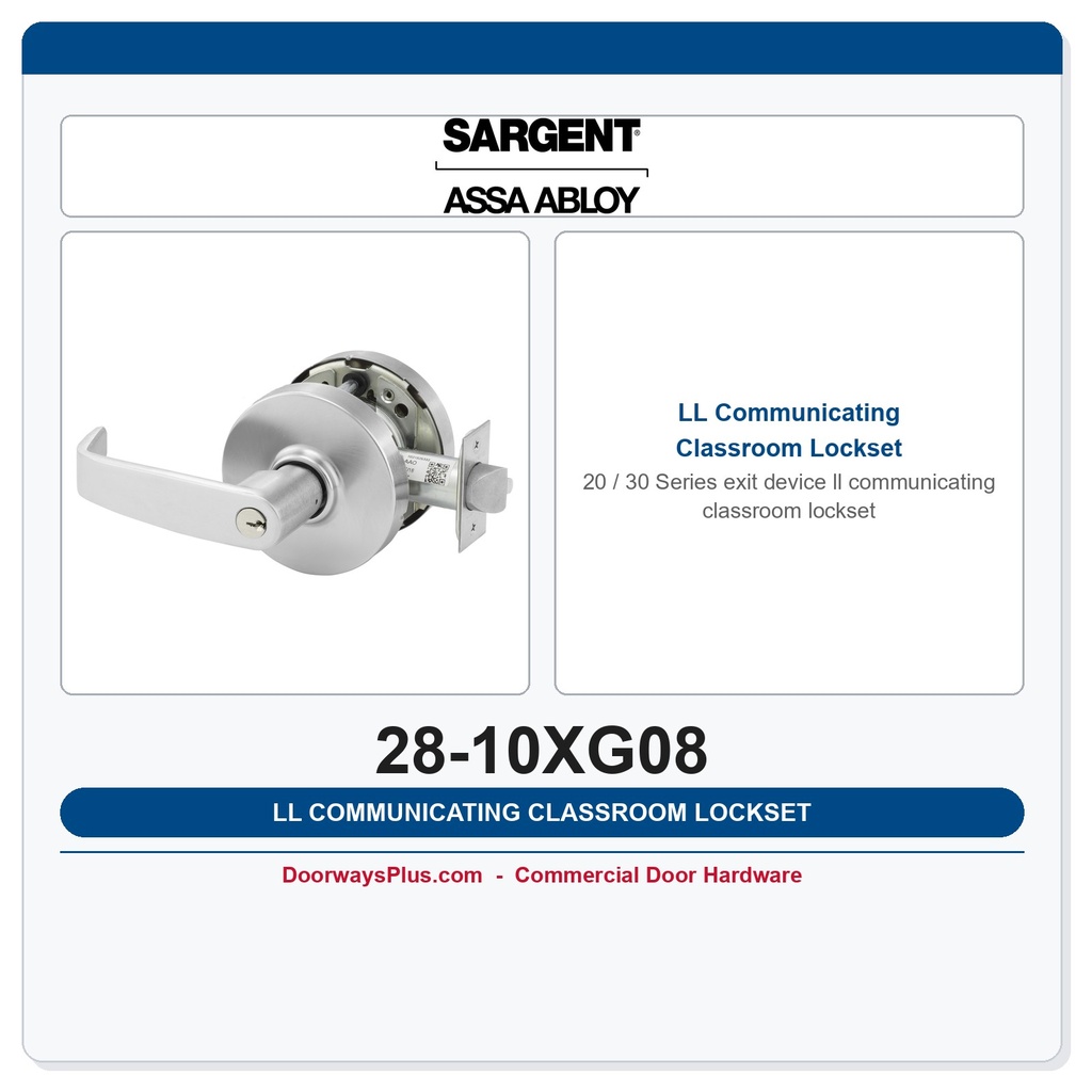 Sargent 28-10XG08 LL Communicating Classroom Lockset | Grade 1 Cylindrical