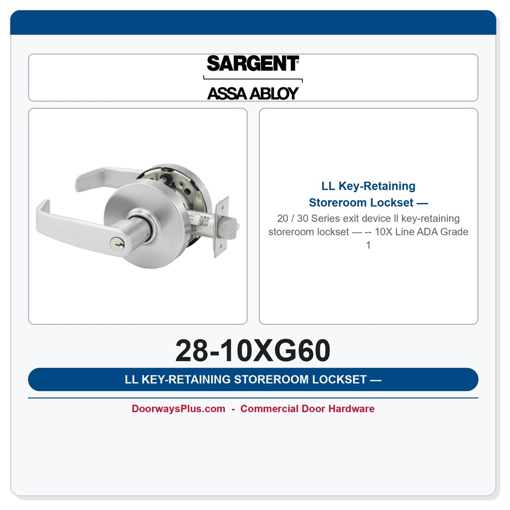 Sargent 28-10XG60 LL Key-Retaining Storeroom Lockset — 10X Line ADA Grade 1