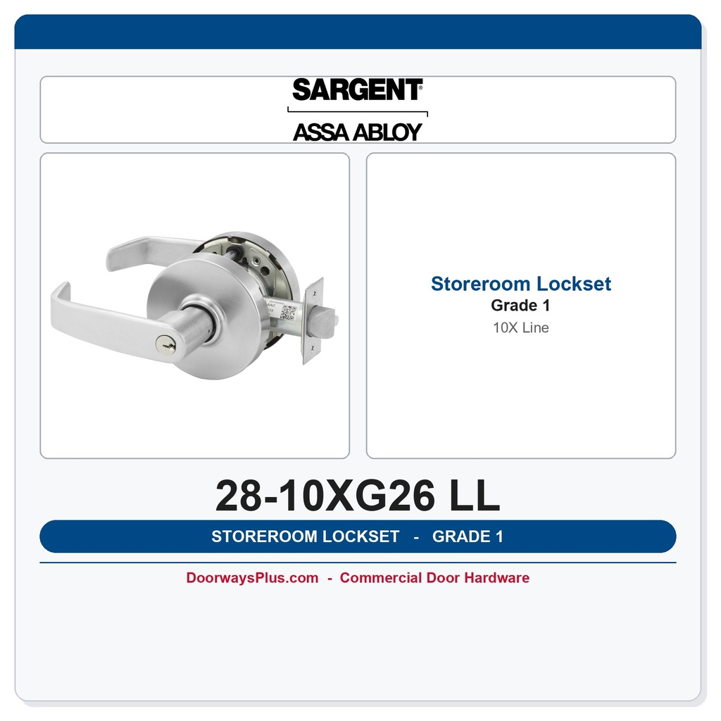 Sargent 28-10XG26 LL Storeroom Lever Lockset | Grade 1 Commercial 10X Line