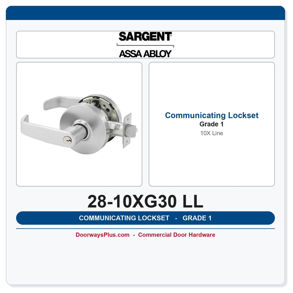 Sargent 28-10XG30 LL Communicating Lever Lockset | Grade 1 Cylindrical | 10X Line