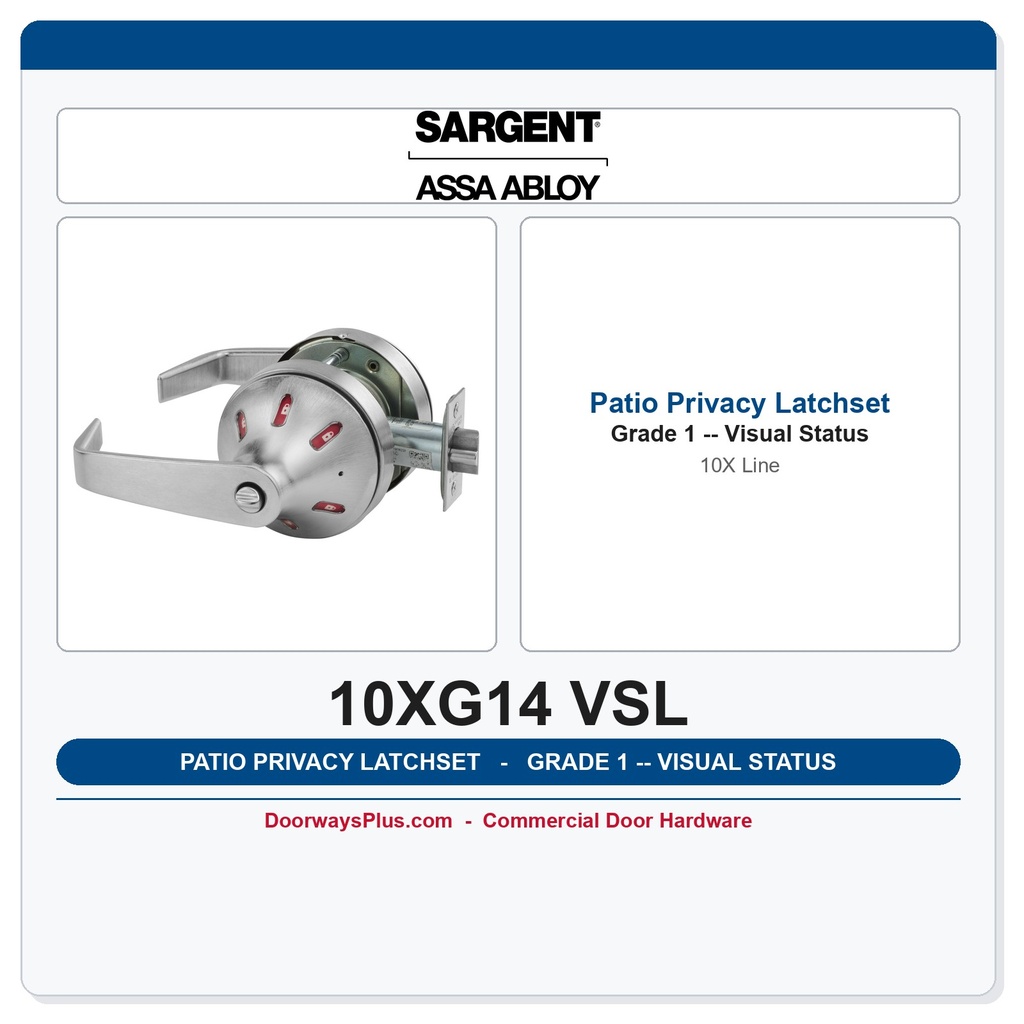 Sargent 10XG14 VSL Patio Privacy Latchset — Visual Status Indicator, Grade 1, ANSI F77