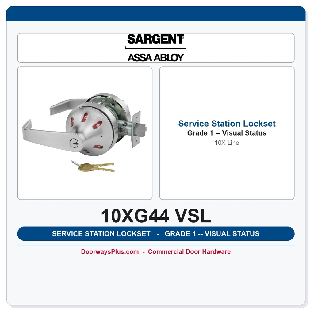 Sargent 10XG44 VSL Service Station Lockset | Grade 1 Cylindrical | Visual Status Occupancy Indicator (Red/Green)