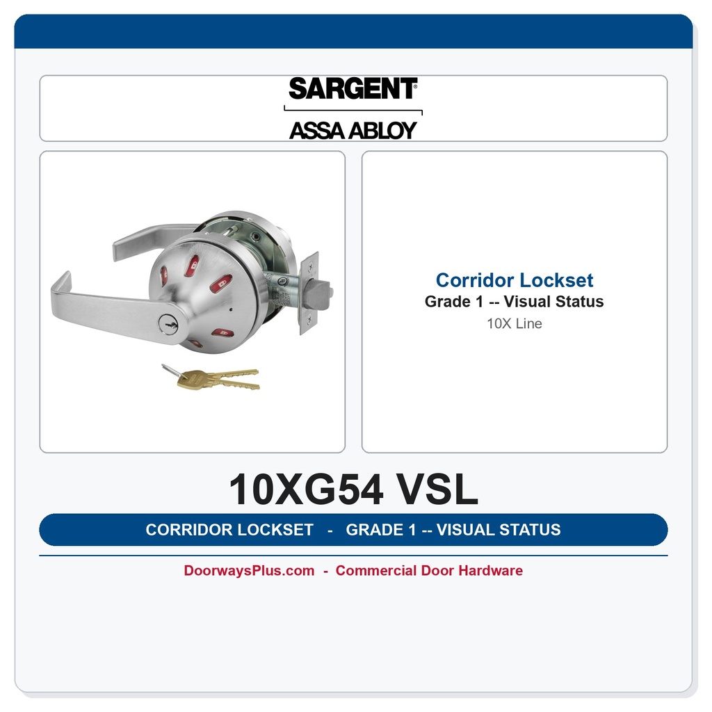 Sargent 10XG54 VSL Corridor Dormitory Visual Status Lockset – Grade 1 Heavy-Duty Cylindrical