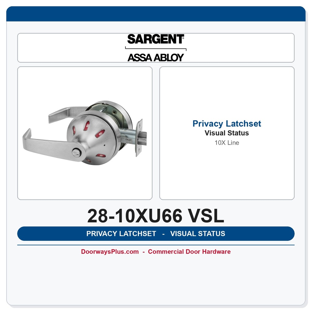 Sargent 28-10XU66 VSL Privacy Latchset — 10 Line Commercial Cylindrical Lock