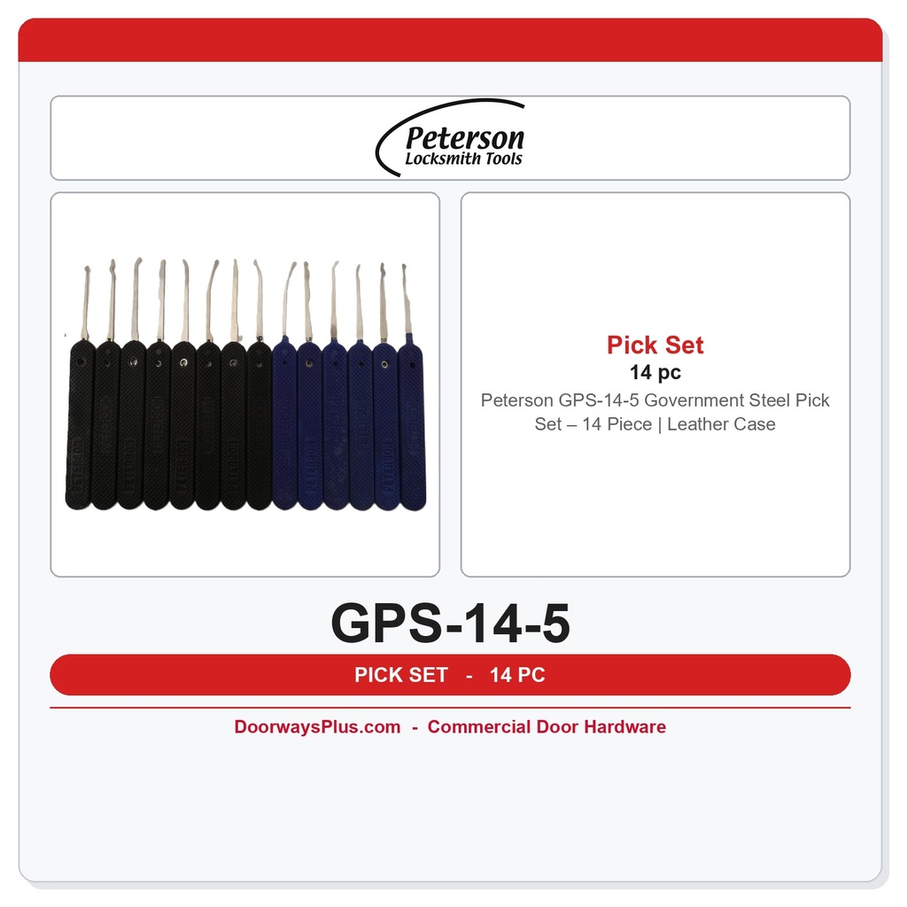 Peterson GPS-14-5 Government Steel Pick Set – 14 Piece | Leather Case