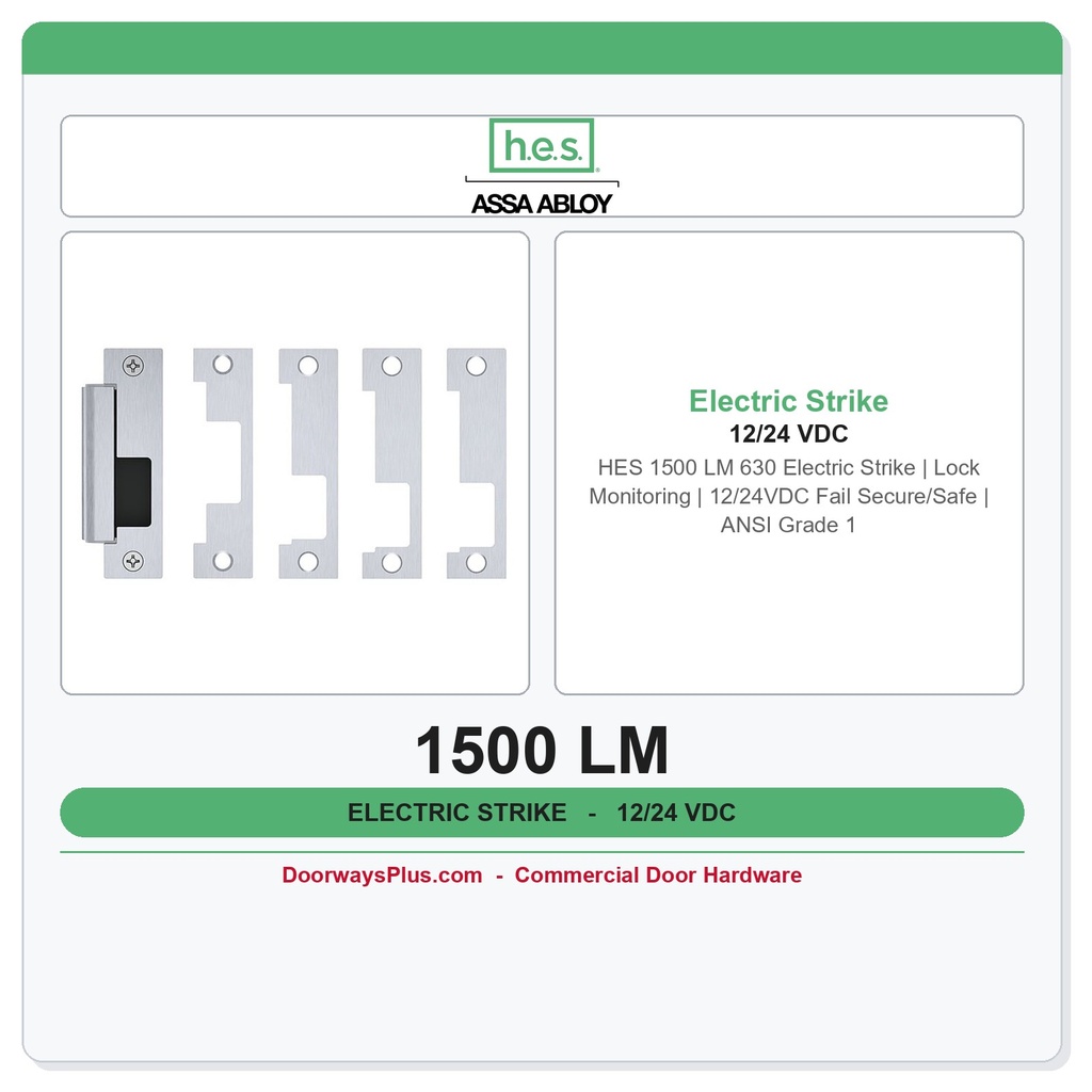 HES 1500 LM 630 Electric Strike | Lock Monitoring | 12/24VDC Fail Secure/Safe | ANSI Grade 1