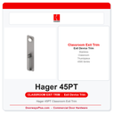 Hager 45PT Classroom Exit Trim | Thumbpiece | 4500 Series | 32D Satin Stainless | Less Cylinder
