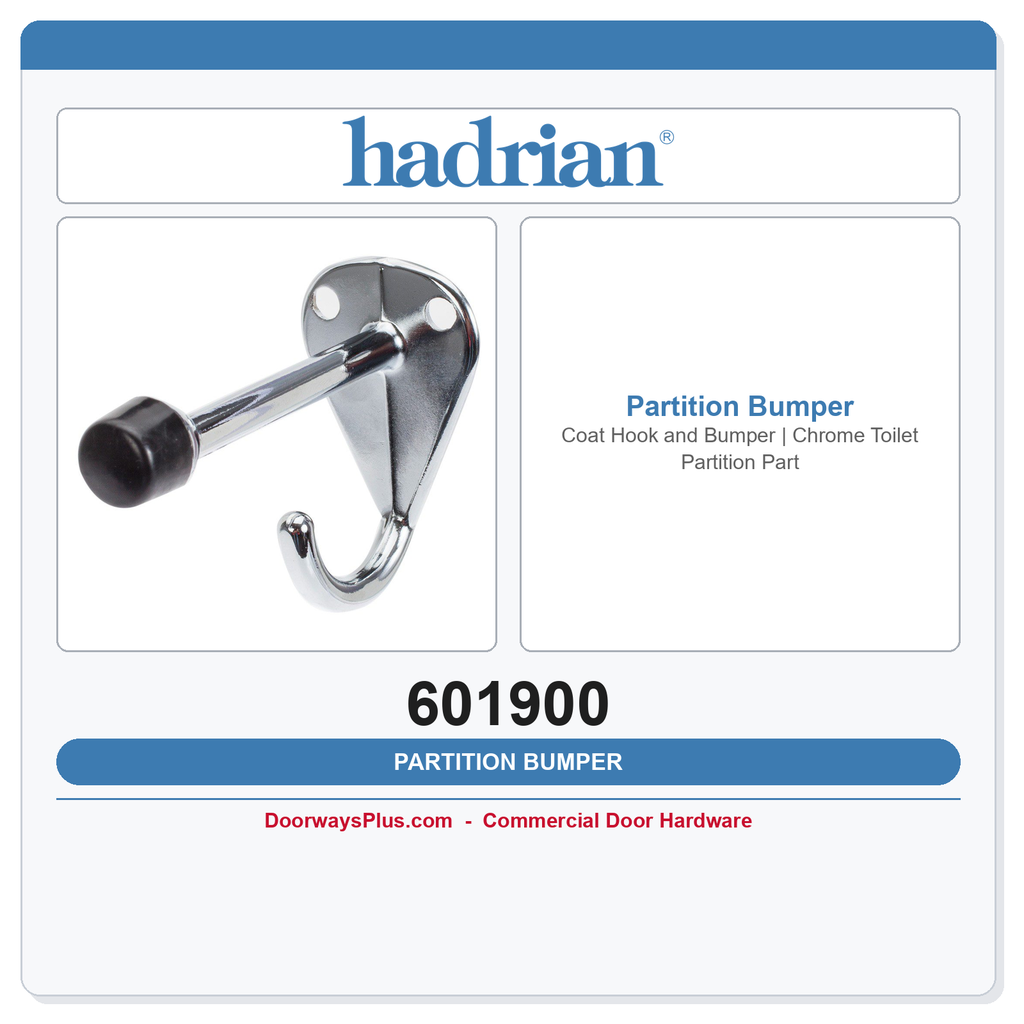 Hadrian 601900 Coat Hook and Bumper | Chrome Toilet Partition Part