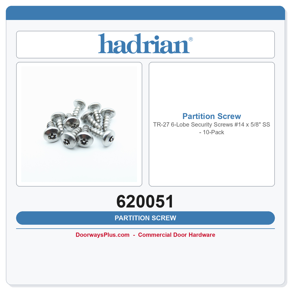 Hadrian 620051 TR-27 6-Lobe Security Screws #14 x 5/8" SS – 10-Pack