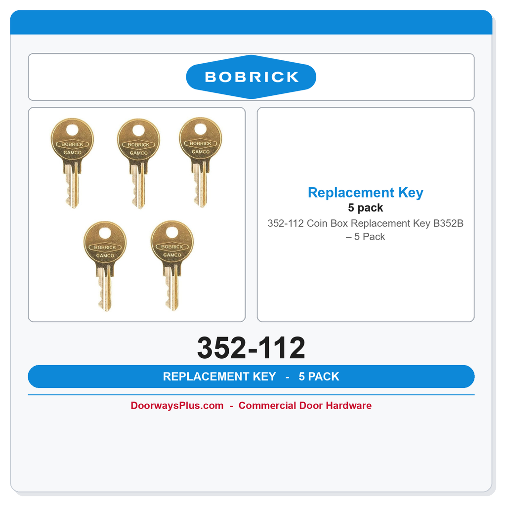 Bobrick 352-112 Coin Box Replacement Key B352B – 5 Pack