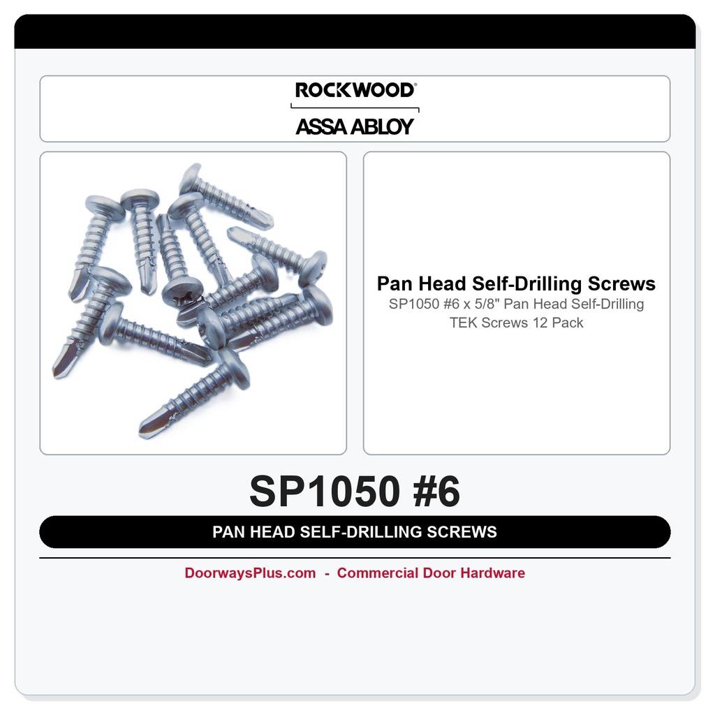 Rockwood SP1050 #6 x 5/8" Pan Head Self-Drilling TEK Screws – 12 Pack