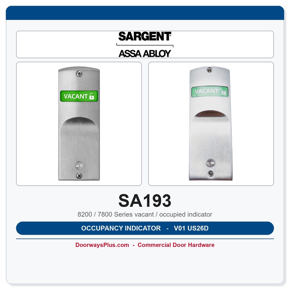 Sargent SA193 V01 Occupancy Indicator for 8200 & 7800 Series Mortise Locks | US26D