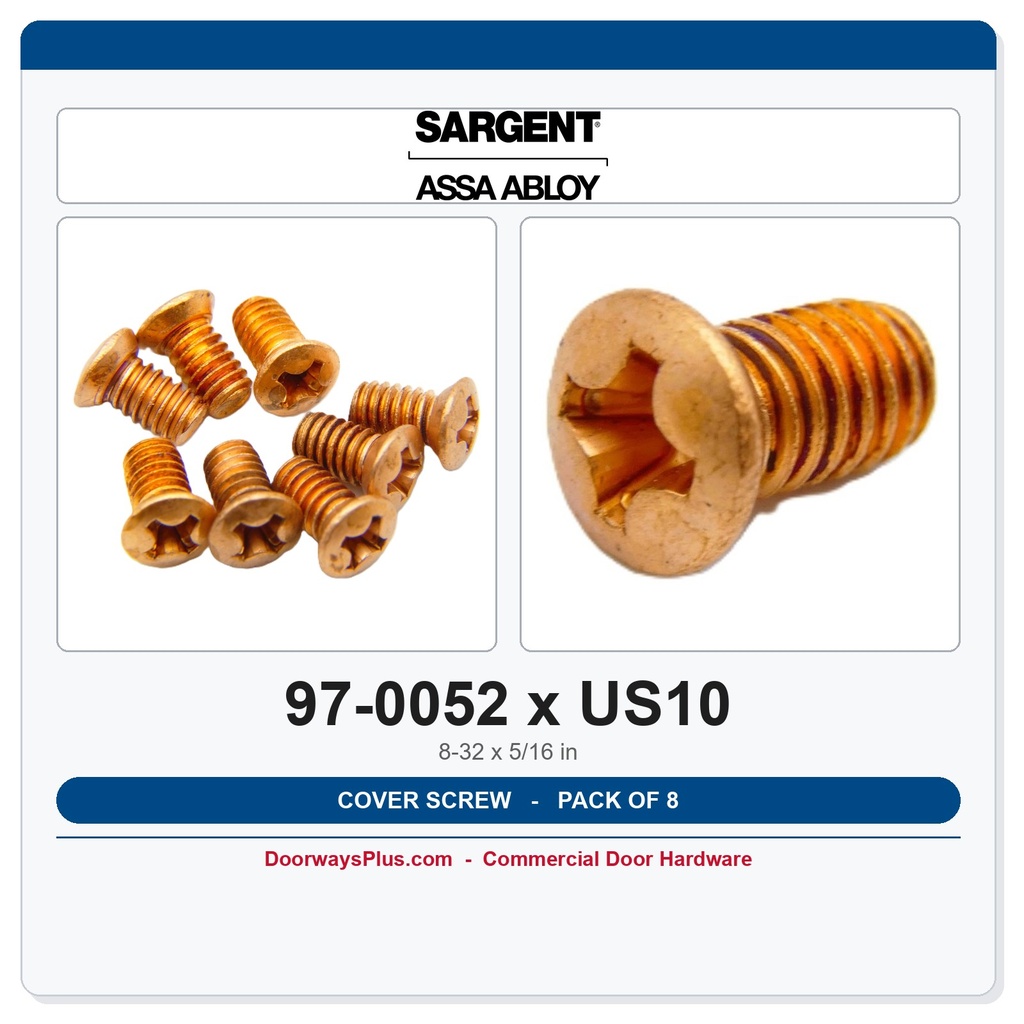 Sargent 97-0052 Cover Screws 8-32 x 5/16" US10 Satin Bronze 8-Pack