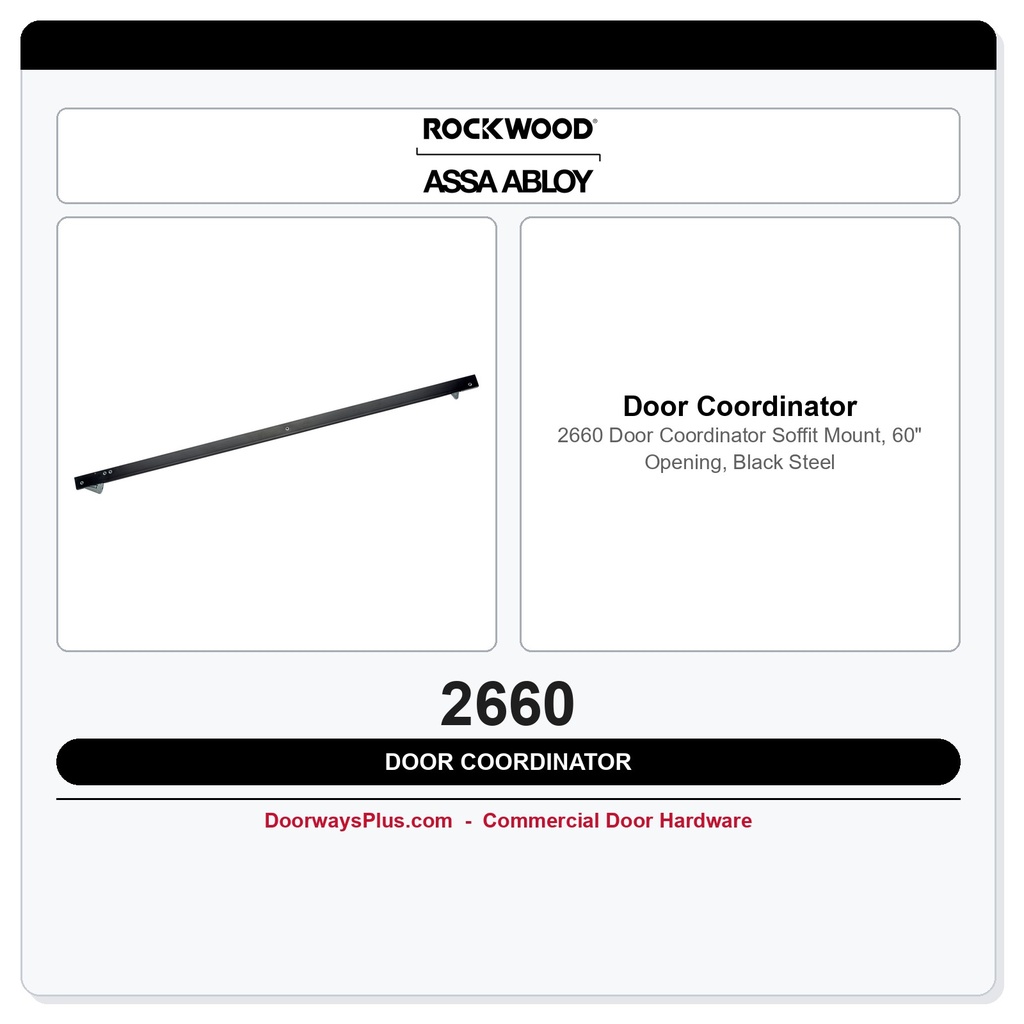 Rockwood 2660 Door Coordinator – Soffit Mount, 60" Opening, Black Steel