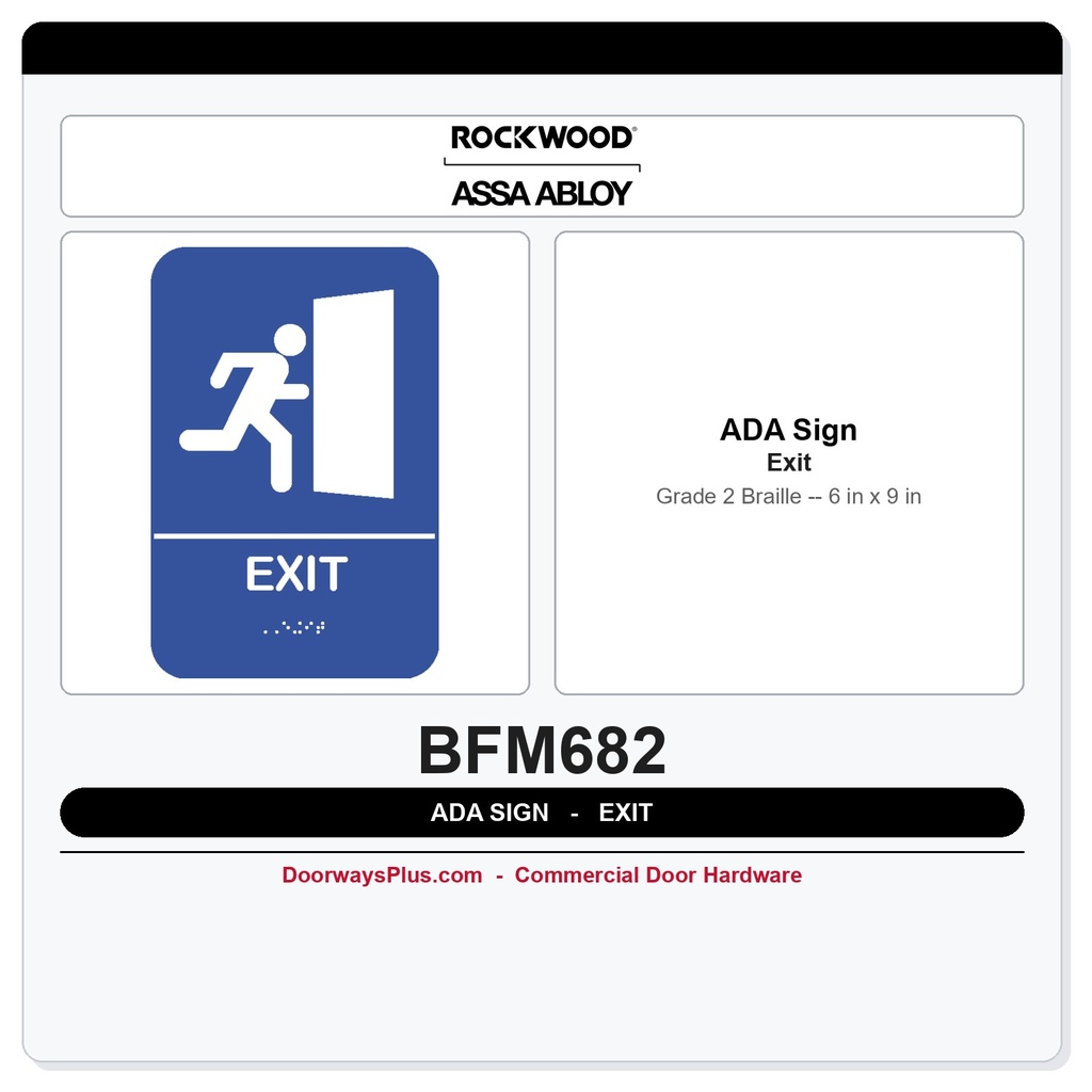 Rockwood BFM682 ADA Tactile Exit Sign | Grade 2 Braille | Blue/Black
