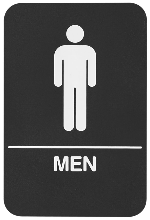Rockwood BFM684 ADA Tactile Men Restroom Sign | Grade 2 Braille | Blue & Black