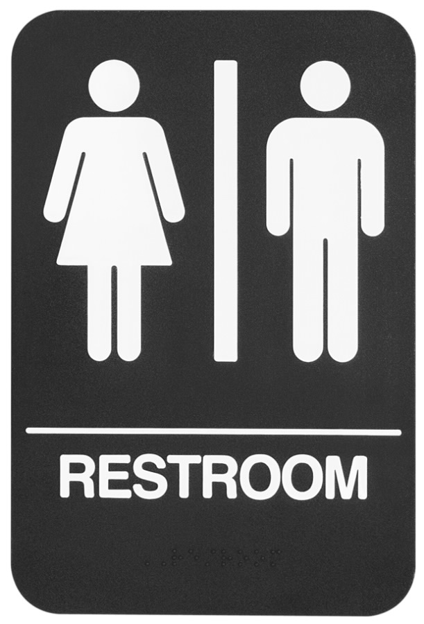 Rockwood BFM686 ADA Tactile Restroom Sign | Grade 2 Braille | Blue or Black | 6"x9"