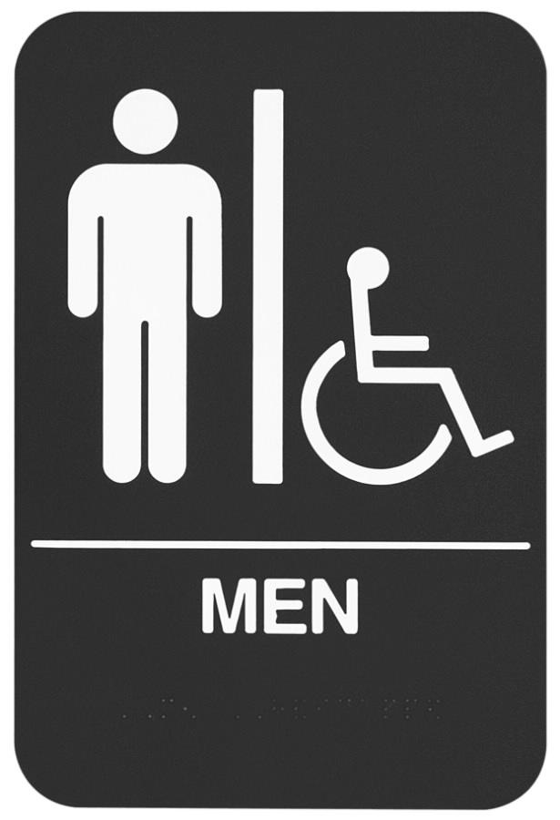 Rockwood BFM687 ADA Men's Restroom Sign | Tactile Braille 6x9 Blue/Black