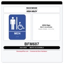 Rockwood BFM687 ADA Men's Restroom Sign | Tactile Braille 6x9 Blue/Black