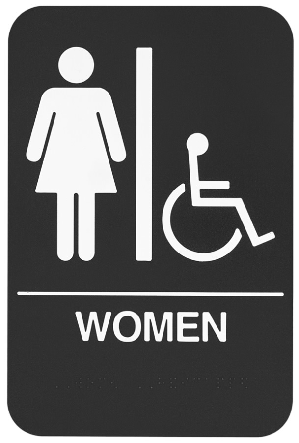 Rockwood BFM688 ADA Women Restroom Sign – Tactile Braille, 6"x9", Blue or Black