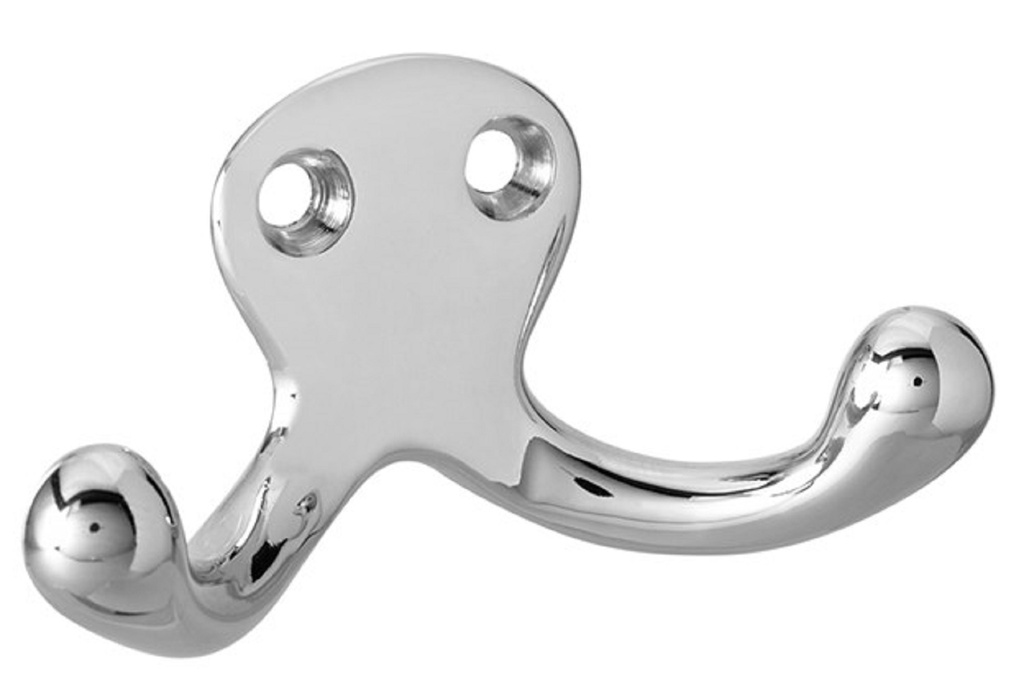 Rockwood 796 Small Double Coat Hook | Cast Brass | Satin Chrome US26D/626