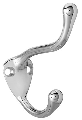 Rockwood 806 Medium Double Coat Hook | Solid Cast Brass | US26D Satin Chrome | 3-1/8" Projection