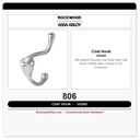 Rockwood 806 Medium Double Coat Hook | Cast Brass | US26D Satin Chrome | 3-1/8" Projection